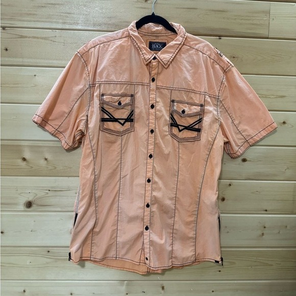 Buckle Black Athletic Fit Orange Washed Button Front Shirt Short Sleeve Mens XXL - Picture 1 of 7